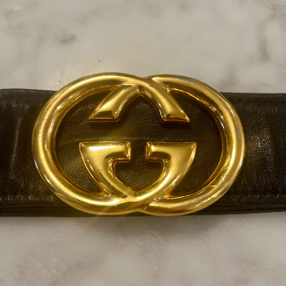 Gucci Vintage Black Belt with Gold GG Buckle